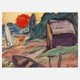 Fredo Bley, "Wolga", Öl auf Hartfaserplatte