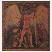 Walter Gasch, "Tod stirb", Tusche und Goldbronze auf rotem Papier