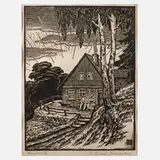 Richard Grimm, Feierabend vorm Haus, Holzschnitt