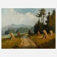 Karl Schmidt, Erzgebirgslandschaft mit Kornpuppen, Öl auf Leinwand