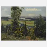 Hans Sachs, Sommerliche Vogtlandlandschaft, Öl auf Karton
