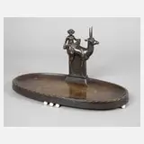 W. Ipscher, ovale Schale mit Putto auf Gazelle, Bronze