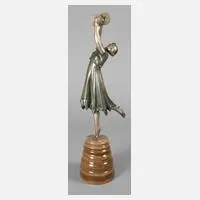 Maximilien Luce, Tänzerin mit Tschinellen, Bronze mit metallischer Kaltbemalung in Silber und Hellblau