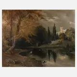 August Flinker, Im Schlosspark, 1887, Öl auf Leinwand und Spannrahmen