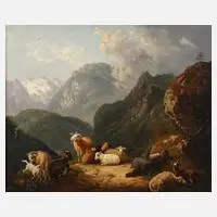 Peter Lambert Hess, Sennerin mit Vieh, Öl auf Leinwand