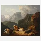 Peter Lambert Hess, Sennerin mit Vieh, Öl auf Leinwand