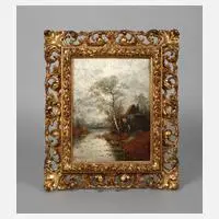 Johann Jungblut, "Herbst am Niederrhein", Öl auf Holztafel