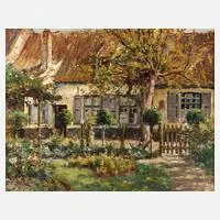 Eugen Burkert, Schlesisches Haus mit Garten, Öl auf Leinwand