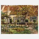 Eugen Burkert, Schlesisches Haus mit Garten, Öl auf Leinwand