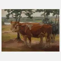 Franz Elmiger, "Kühe im Freien", Öl auf Leinwand