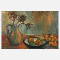 E. Friesl, "Herbstliches Stillleben", Öl auf Hartfaserplatte