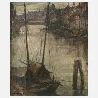 Gerhard Graf, Abenddämmerung im Stadthafen, Öl auf Leinwand