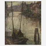 Gerhard Graf, Abenddämmerung im Stadthafen, Öl auf Leinwand
