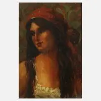 Jaroslav Háša, Frauenportrait, Öl auf Holztafel