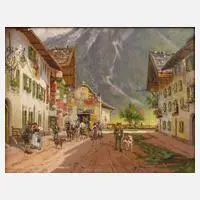Georg Hemmrich, Ankunft der Postkutsche, Öl auf Sperrholz
