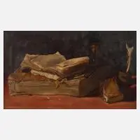 Ilse Hellhoff, Stillleben mit Büchern, Öl auf Leinwand