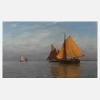 Richard Hünten, Segelboote auf stiller See, Öl auf Leinwand