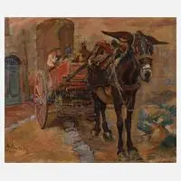 Jo Koster, Sizilianischer Eselskarren, 1927, Öl auf leinenkaschierter Holztafel