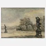 Wolfgang Kronsbein, Winterlicher Barockpark, Öl auf Karton