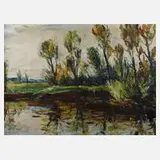 Anton Lamprecht, Am Weiher, Öl auf Leinwand