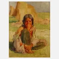 Hans Larwin, Lachendes Mädchen, Öl auf Sperrholz
