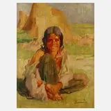 Hans Larwin, Lachendes Mädchen, Öl auf Sperrholz