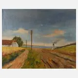 Meinhardt, Landstraße am Meer, 1932, Öl auf groben Rupfen