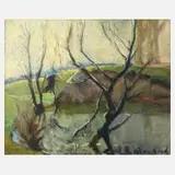 Karl Meisenbach, Am Weiher, Öl auf Leinwand