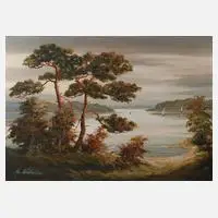 Prof. Artur Müller, Kiefern am See, 1974, Öl auf Leinwand und Keilrahmen (Einkürzung instabil)