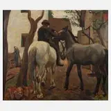 Gustav Adolf Thomann, Bauer mit Pferden, Öl auf Leinwand
