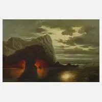 A. Tobler, Grotte am Meer, Öl auf Karton