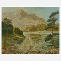 Maximilian Wach-Douane, See in Gebirgslandschaft, Öl auf Hartfaserplatte