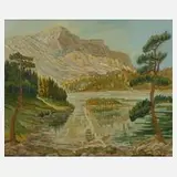 Maximilian Wach-Douane, See in Gebirgslandschaft, Öl auf Hartfaserplatte