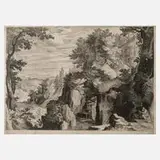 Egidius Sadeler Ii., Landschaft mit Eremiten, Kupferstich