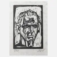 Prof. Otto Dix, Selbstbildnis, Holzschnitt auf fasrigem Japanpapier