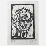 Prof. Otto Dix, Selbstbildnis, Holzschnitt auf fasrigem Japanpapier