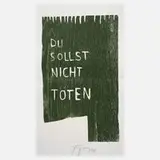 Prof. Felix Droese, "Du sollst nicht töten", 1996, Holzschnitt in Grün mit dem Schriftzug "Du sollst nicht töten"