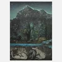 Prof. Ernst Fuchs, Nächtliche Landschaft, aquarellierte