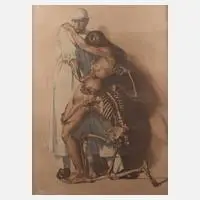 Ivo Saliger, Der Arzt, das Mädchen und der Tod, Farbradierung