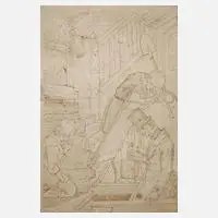 Das Versteck by Gustav Süs, Zeichnung in Sepia auf Papier, sold Nov 2021