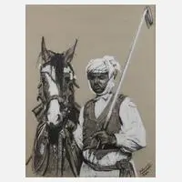 A. Bassir, Arabischer Reiter, Kohle und weiße Kreide auf gräulichem Papier