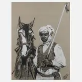 A. Bassir, Arabischer Reiter, Kohle und weiße Kreide auf gräulichem Papier