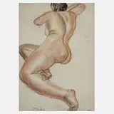Prof. Kurt Günther, liegender Frauenakt, Aquarell auf groben Bütten