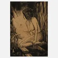 E. Pernice, Sitzender Akt, Kohle auf Papier
