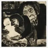 E. Pernice, Figurative Szene, 1933, Kohle auf Papier