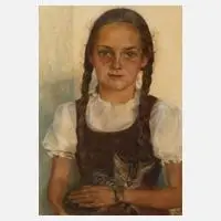 Else Schmidt van der Velde, Mädchen mit Katze, 1943, Pastell