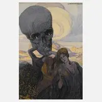 Gustav Tauschinsky, Der Tod und die Mädchen, 1908, Aquarell und Goldbronze