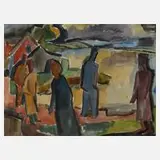 Heinrich Wildemann, Figuren in einer Landschaft, Aquarell über Bleistiftvorzeichnung