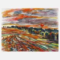 Fredo Bley, Abend im Vogtland, Aquarell über Faserschreiber auf Aquarellkarton