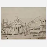 Otto Lange, "Zirkus", Kaltnadelradierung auf Japanpapier